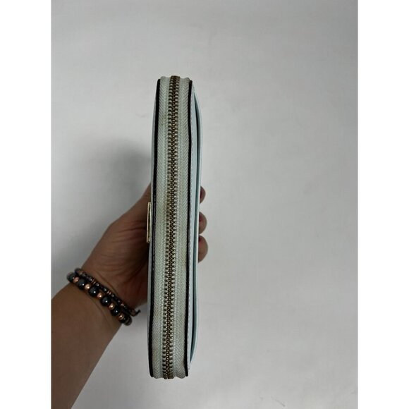 Kate Spade Zip Around Wallet Light Blue Leather Accessories Purse Designer Long - Picture 9 of 11